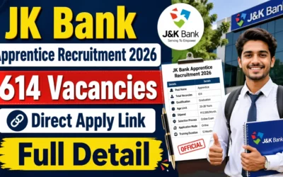 JK Bank Apprentice Recruitment 2026 : 614 Vacancies, Direct Apply Link, Full Detail 