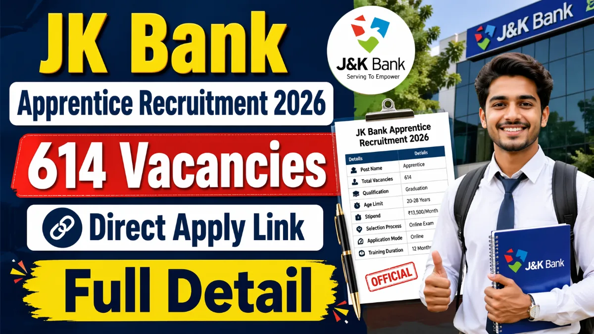 JK Bank Apprentice Recruitment 2026 614 Vacancies Direct Apply Link Full Detail Stipend Eligibility Apply Online