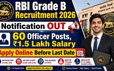 RBI Grade B Recruitment 2026 Notification OUT : 60 Officer Posts, ₹1.5 Lakh Salary, Apply Online Before Last Date