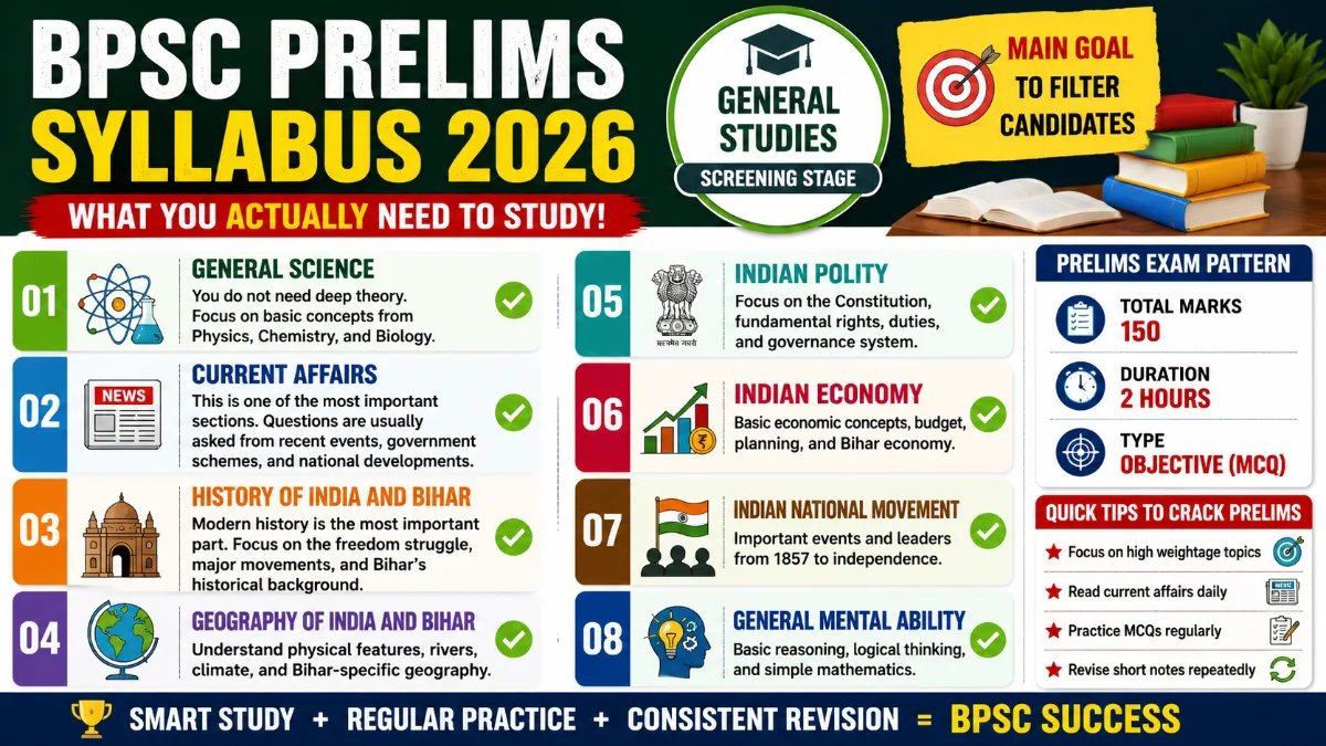 BPSC Prelims Syllabus 2026 what to study complete subjects general studies exam pattern
