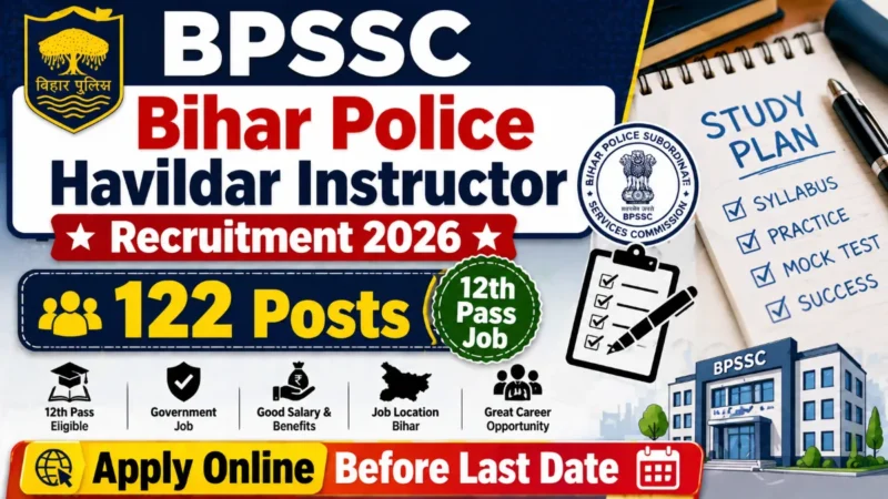 Bihar Police Havildar Instructor Recruitment 2026 : 122 Posts, 12th Pass Job, Apply Online Before Last Date