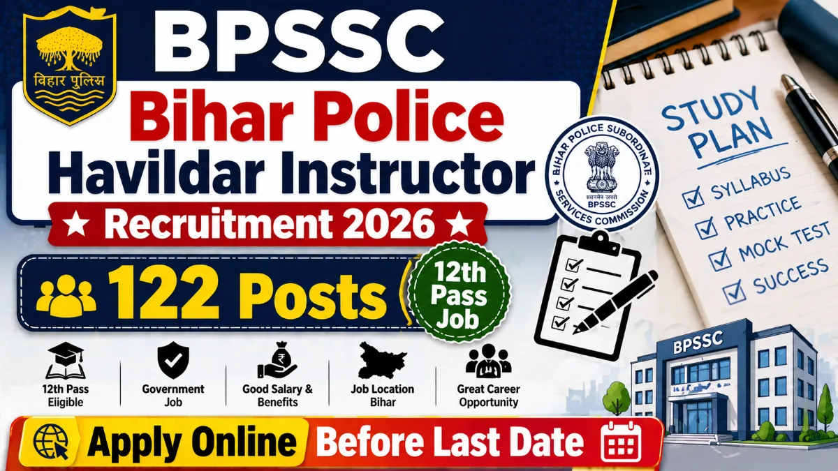 BPSSC Bihar Police Havildar Instructor Recruitment 2026 image showing 122 posts 12th pass job eligibility and apply online before last date details