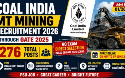 Coal India MT Mining Recruitment 2026 Through GATE 2025: Apply Online for 276 Posts, Direct PSU Job Without Exam