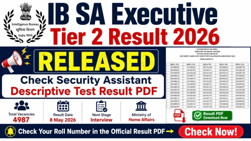 IB SA Executive Tier 2 Result 2026 Released, Check Security Assistant Descriptive Test Result PDF
