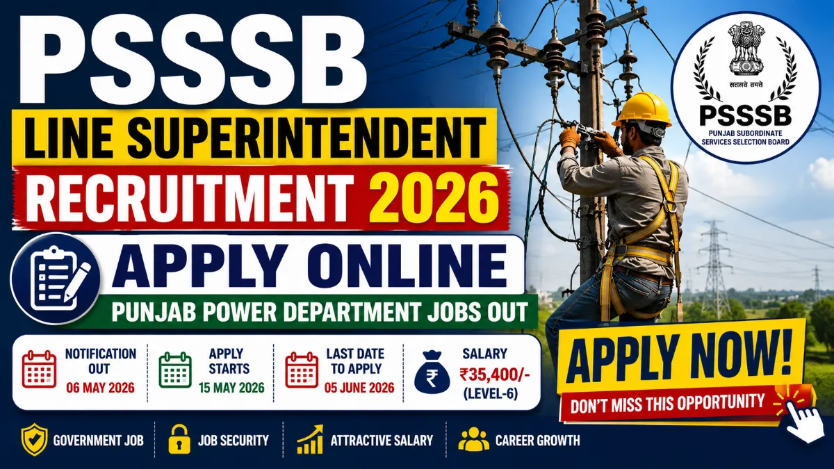 PSSSB Line Superintendent Recruitment 2026 apply online for Punjab Power Department jobs