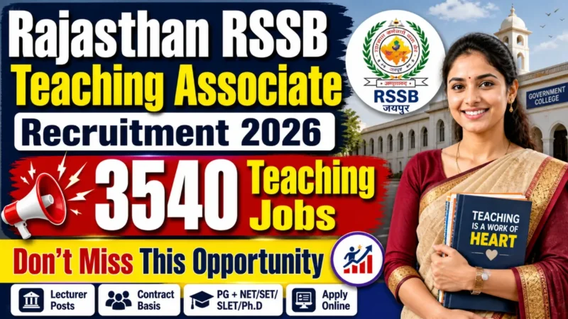 RSSB Teaching Associate Recruitment 2026 Rajasthan : 3540 Teaching Jobs, Don’t Miss This Opportunity