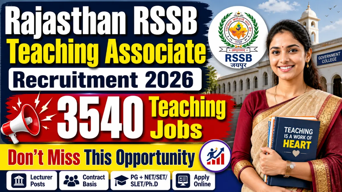 Rajasthan RSSB Teaching Associate Recruitment 2026 image showing 3540 teaching jobs apply online opportunity for lecturer posts