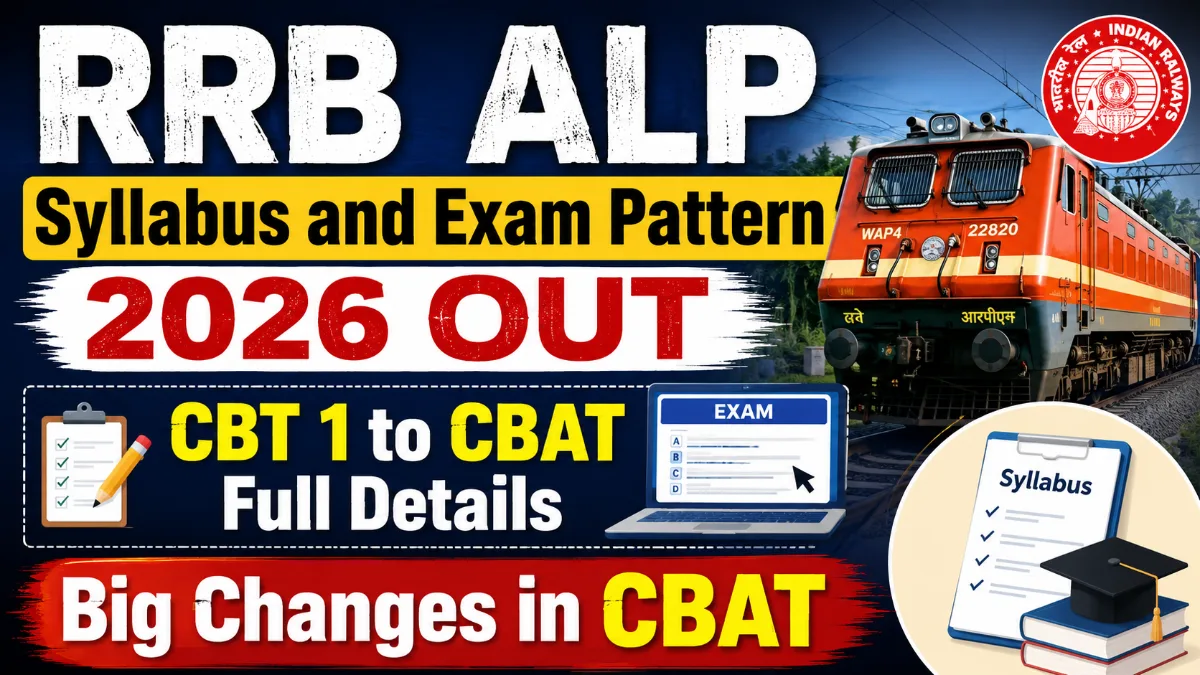 RRB ALP Syllabus and Exam Pattern 2026 thumbnail showing CBT 1 to CBAT full details, Indian Railway train, exam pattern, syllabus and big changes in CBAT