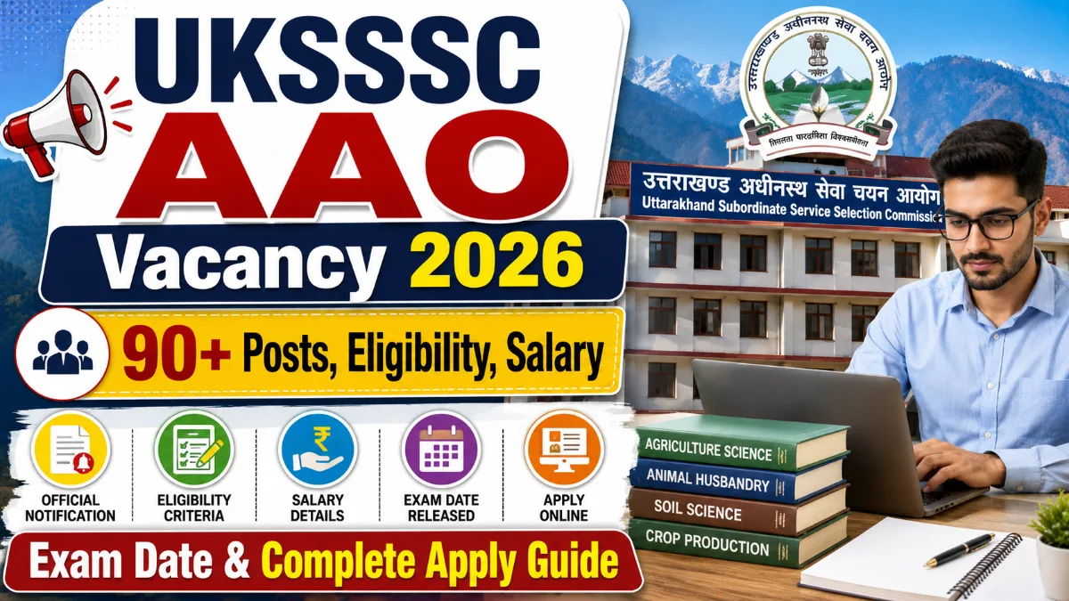 UKSSSC AAO Vacancy 2026 thumbnail showing 90 plus posts eligibility salary exam date and complete apply guide details