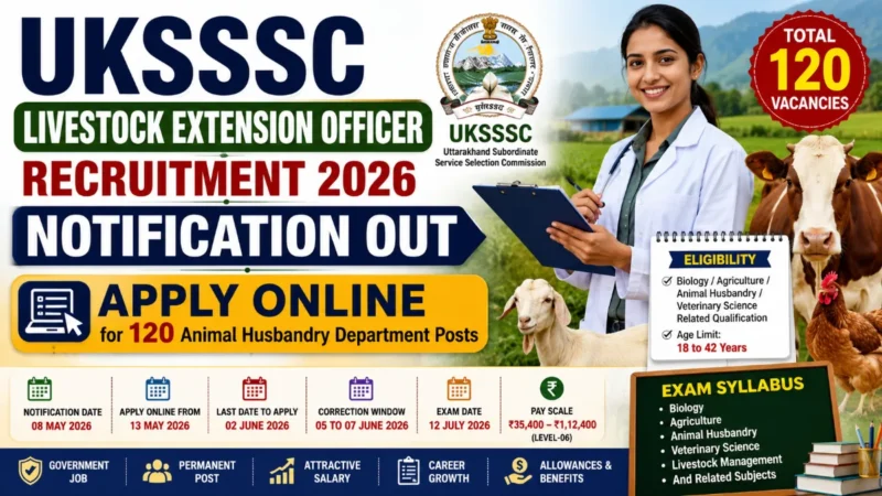 UKSSSC Livestock Extension Officer Recruitment 2026 Notification Out, Apply Online for 120 Animal Husbandry Department Posts