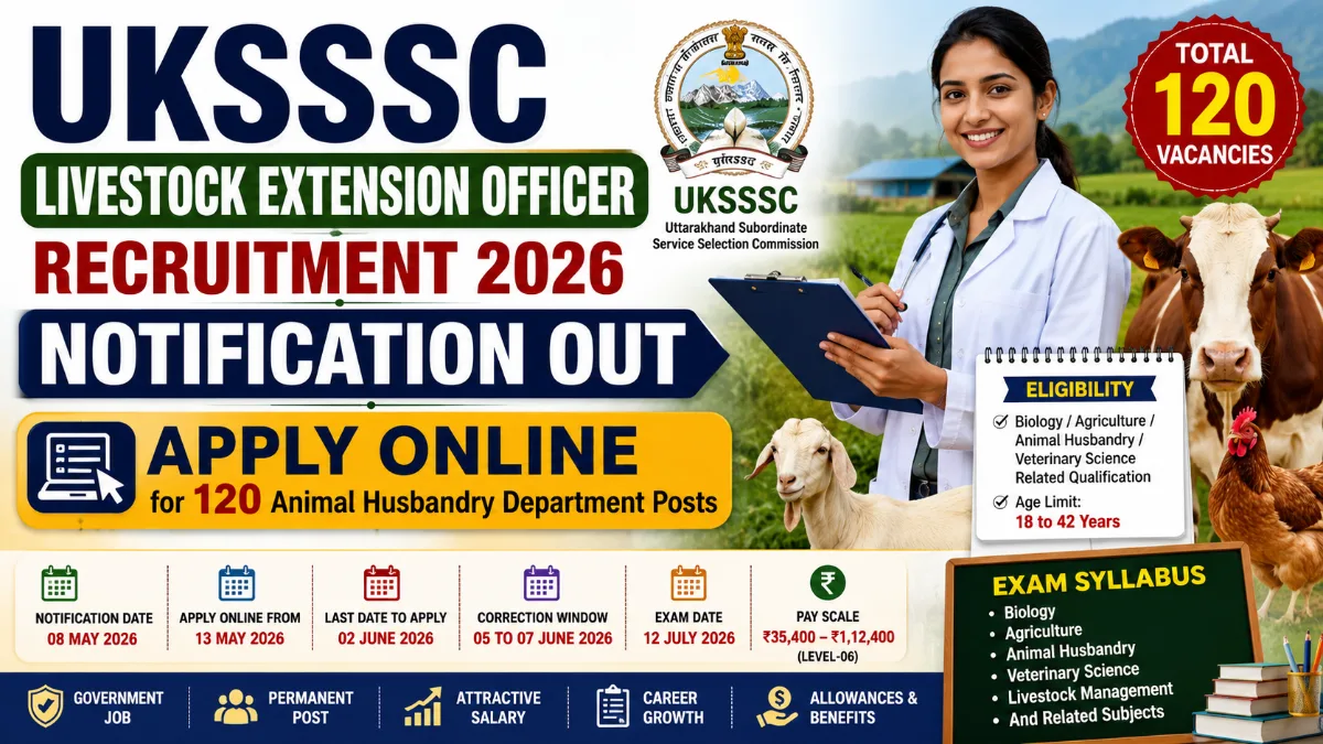 UKSSSC Livestock Extension Officer Recruitment 2026 notification out apply online for 120 Animal Husbandry Department posts