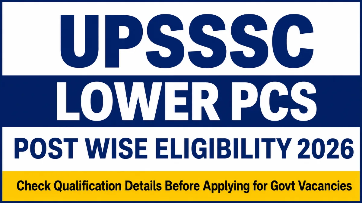 UPSSSC Lower PCS Post Wise Eligibility 2026 banner showing qualification details before applying for government vacancies in Uttar Pradesh Lower PCS recruitment.