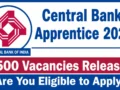 Central Bank of India Apprentice Recruitment 2026 : 4500 Posts Open, Apply Online Starts Today