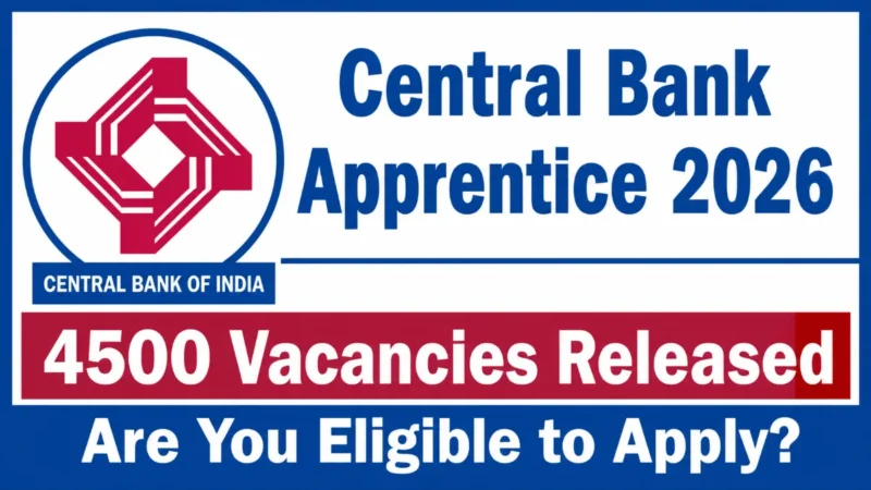 Central Bank of India Apprentice Recruitment 2026 : 4500 Posts Open, Apply Online Starts Today