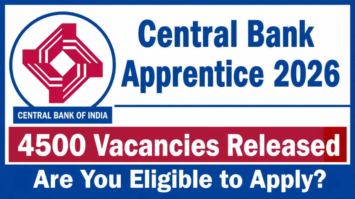 Central Bank Apprentice 2026 recruitment image showing 4500 vacancies released and eligibility details for apprentice posts.