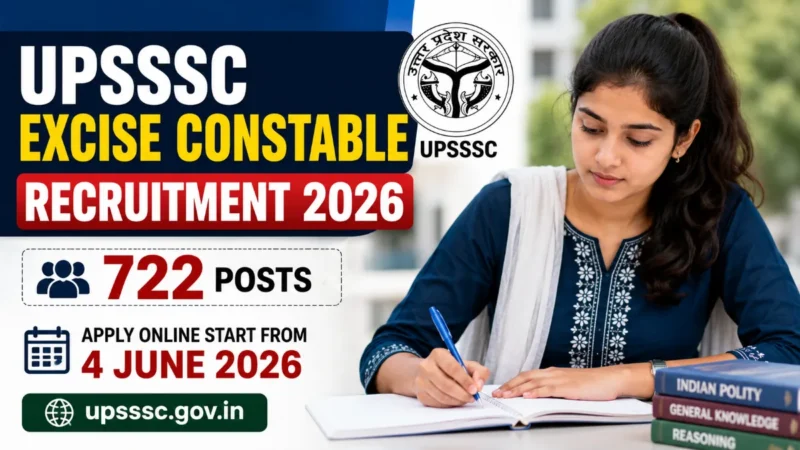 UPSSSC Excise Constable Recruitment 2026 : 722 Abkari Sipahi Posts Released, PET 2025 Candidates Can Apply Now